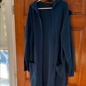 Merokerty Hooded Open-Front Teal Sweater Cardigan